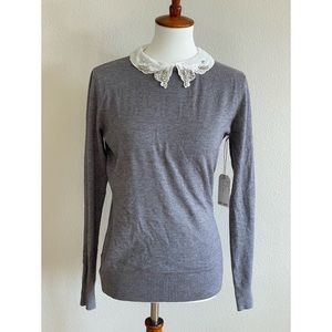 Vila Milano Embellished Collar Gray Sweater